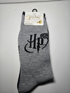 Harry Potter Gray Crew Socks with Black Logo 2 Pair